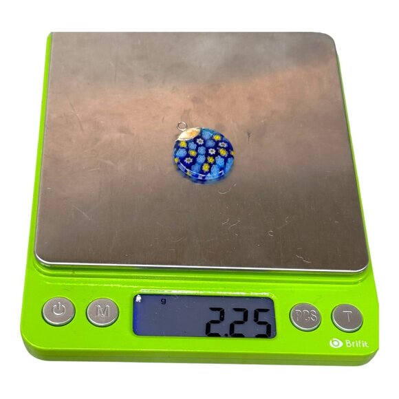 Millefiori Glass Pendant Handcrafted Blue Floral Venetian Charm Sterling Cap 1" - Picture 3 of 4